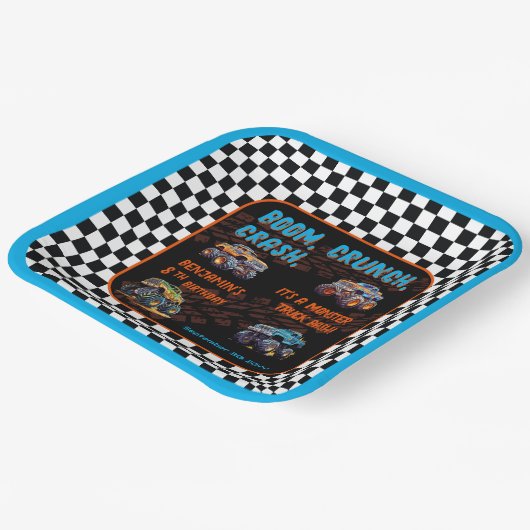 モンスタートラックBash男の子8th誕生日パーティー ペーパープレート (傾斜あり)