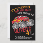 モンスタートラックRevあなたのエンジンの誕生日パーティー 招待状 (正面)