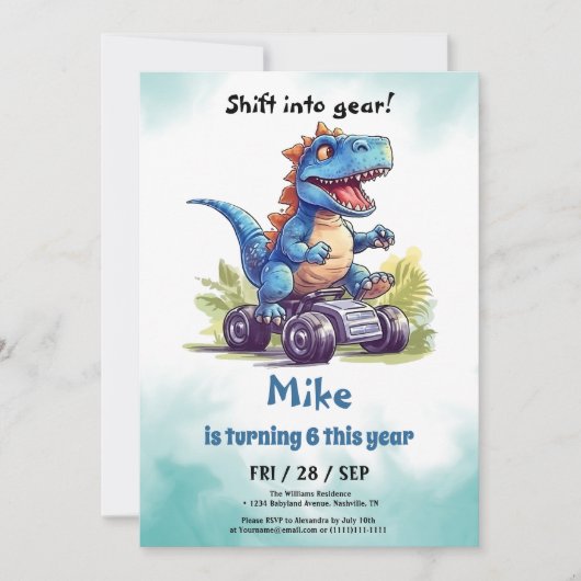 モンスタートラックTレックスボーイ誕生日 招待状 (正面)