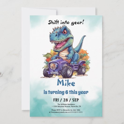 モンスタートラックTレックスボーイ誕生日 招待状 (正面)