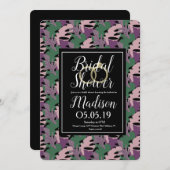 モンスタートロピカルパープルフェイク金ゴールドブライダルシャワー 招待状 (正面/裏面)