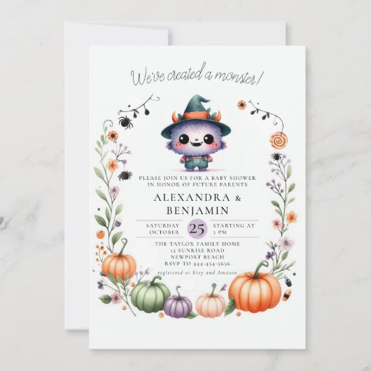 モンスターハロウィーン秋リースコードガールシャワー 招待状 (正面)