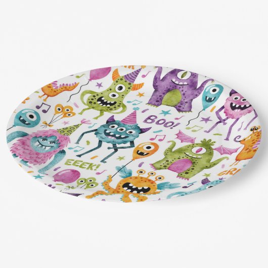 モンスターハロウィーン誕生日パーティー ペーパープレート (アングル)