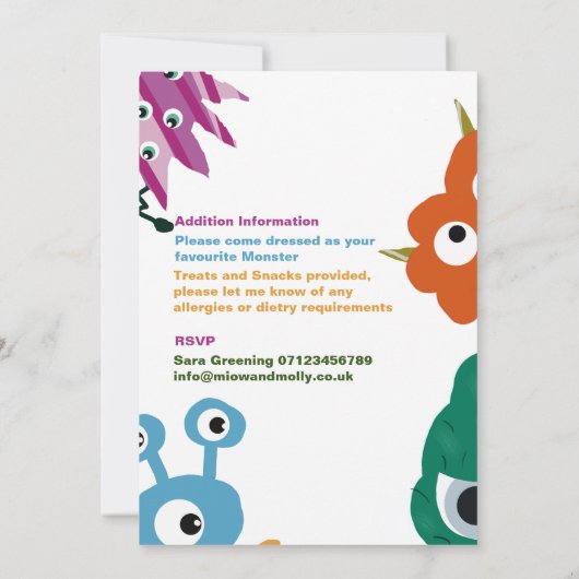 モンスターバッシュキッズハローウィンパーティ子供おもしろい 招待状 (裏面)