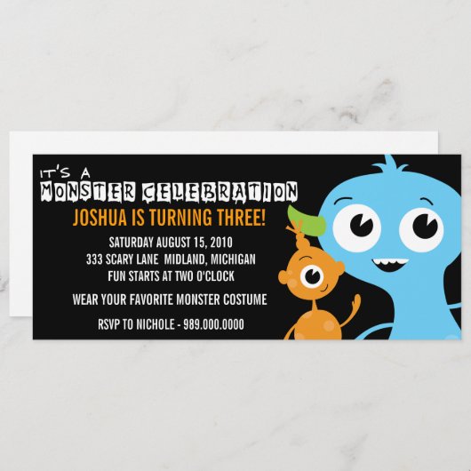 モンスターバッシュバースデーパーティ招待状 招待状 (正面/裏面)