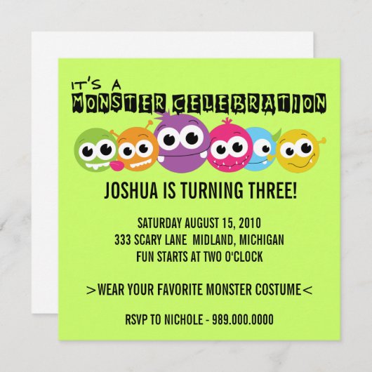 モンスターバッシュバースデーパーティ招待状 招待状 (正面/裏面)