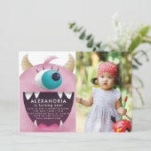 モンスターバッシュピンクの誕生日パーティーの写真 招待状 (スタンド正面)