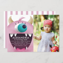 モンスターバッシュピンクの誕生日パーティーの写真 招待状