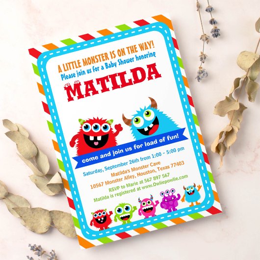 モンスターバッシュベビーシャワーパーティの招待状 招待状