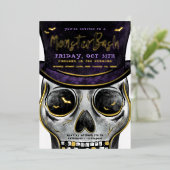 モンスターバッシュ不気味スケルトンハローウィンパーティ 箔招待状 (立ち正面)