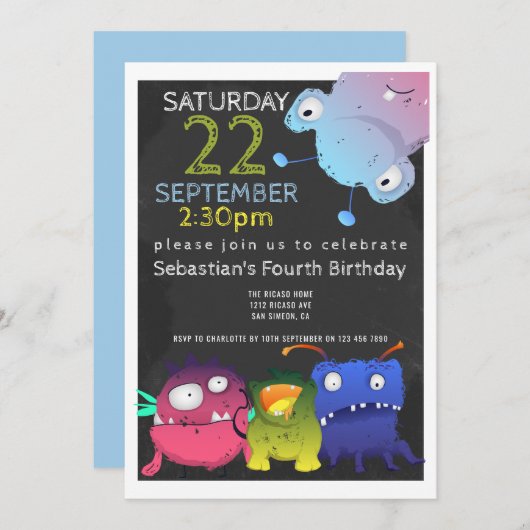 モンスターバッシュ誕生日パパーソナライズされたーティ 招待状 (正面/裏面)
