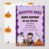 モンスターバッシュ、ハロウィン 誕生日 招待状 (正面/裏面)