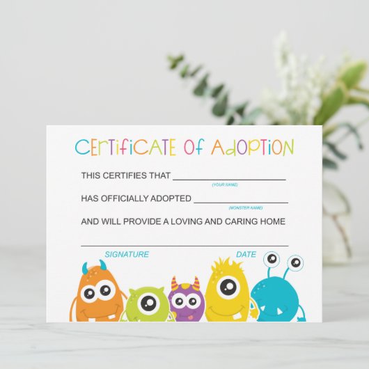 . .モンスターバースデーパーティーがモンスターの養子縁組を採択 サンキューカード (スタンド正面)