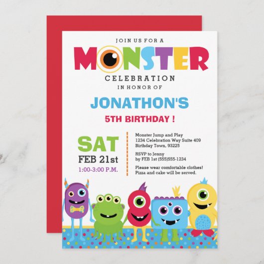 モンスターバースデーパーティーへの招待 招待状 (正面/裏面)