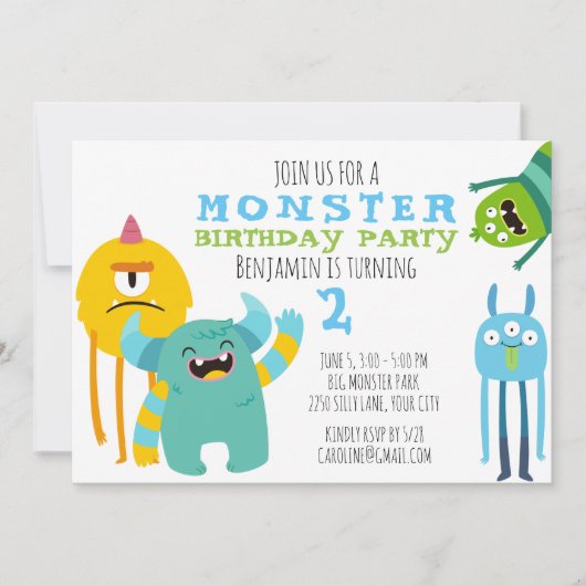 モンスターバースデーパーティーテーマ招待状 招待状 (正面)