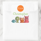 モンスターバースデーパーティーモノグラメッド・ステッカー スクエアシール (バッグ)