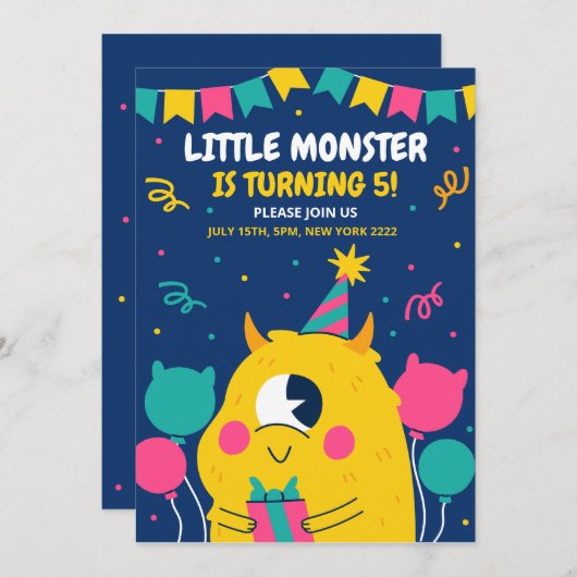 モンスターバースデー招待状、ハロウィーン誕生日 招待状 (正面/裏面)