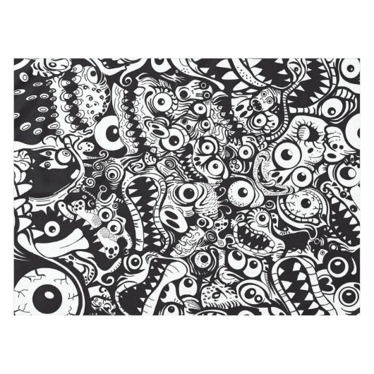 モンスターパターン醜い抽象芸術不気味な怖い不気味 テーブルクロス (正面(横))