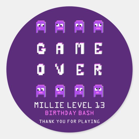 モンスターパープル誕生日パーティー感謝していでゲーム ラウンドシール (正面)