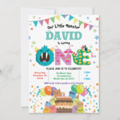 モンスターファーストバースデーパーティー。男の赤ちゃん1日目 招待状 (正面)