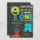 モンスターファースト誕生日ボーイリトルモンスターチョーク 招待状 (正面/裏面)