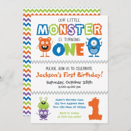 モンスターファースト誕生日招待状 招待状 (正面/裏面)