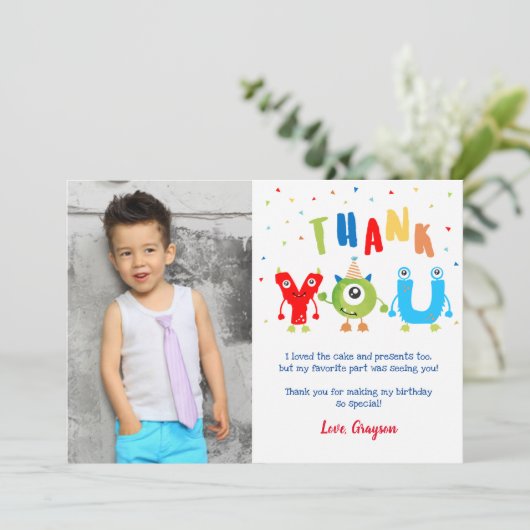 モンスターフォトバースデーパーティーサンキューカード 招待状 (スタンド正面)