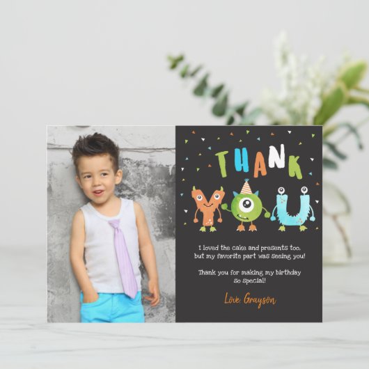 モンスターフォトバースデーパーティーサンキューカード 招待状 (スタンド正面)