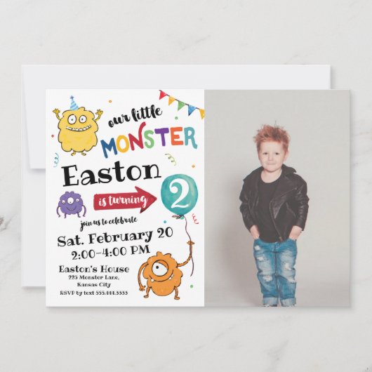 モンスターフォト誕生日招待状 招待状 (正面)
