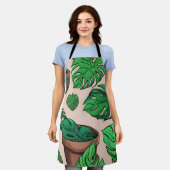 モンスタープラントポットパターンアート エプロン (着用した状態)