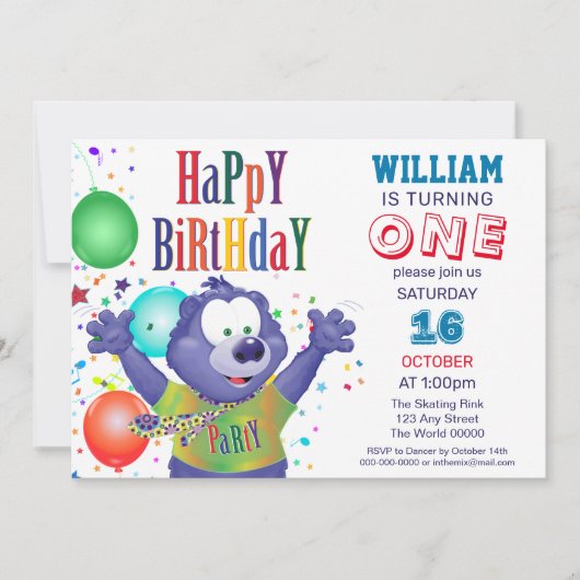モンスターベア子供の誕生日パーティー 招待状 (正面)