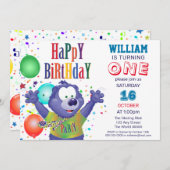 モンスターベア子供の誕生日パーティー 招待状 (正面/裏面)