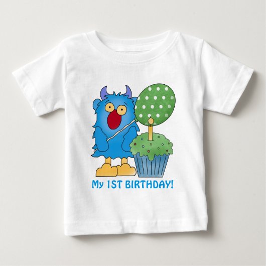 モンスターベビーの最初の誕生日 ベビーTシャツ (正面)