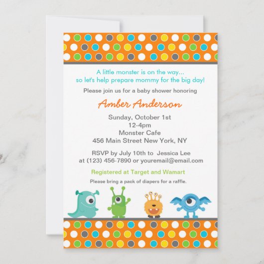 モンスターベビーシャワー招待状 招待状 (正面)