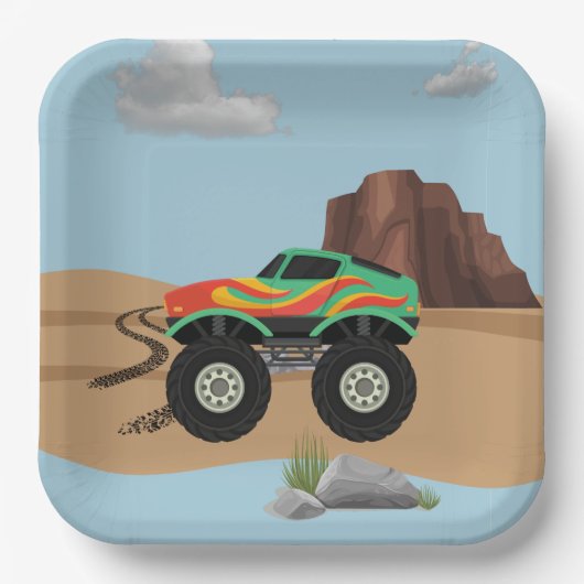 モンスターホイールオレンジ、黄色、緑の紙プレート ペーパープレート (正面)