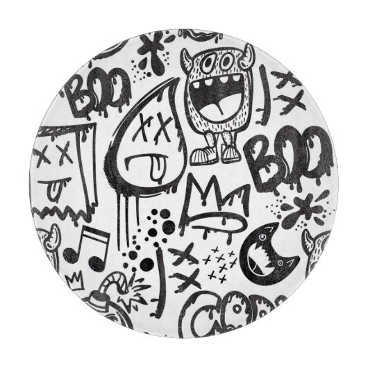 モンスターボーイズ：手描きパターン カッティングボード (正面)