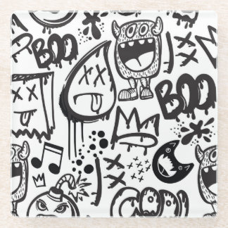 モンスターボーイズ：手描きパターン ガラスコースター