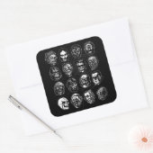 モンスターマスク アートステッカー 白黒 – レトロハロウィン スクエアシール (封筒)