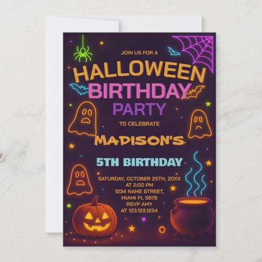 モンスターマッシュハロウィーン誕生日招待状 招待状 (正面)