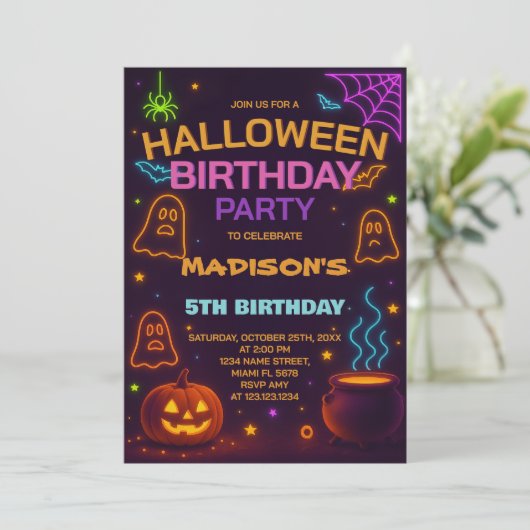 モンスターマッシュハロウィーン誕生日招待状 招待状 (スタンド正面)