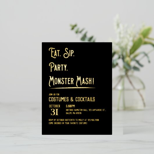 モンスターマッシュハローウィンパーティ 箔招待状ポストカード (立ち正面)