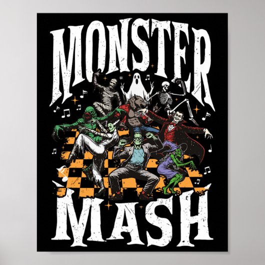 モンスターマッシュレトロハロウィンおもしろいモンスター不気味 ポスター (正面)