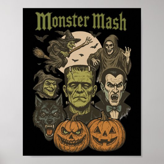 モンスターマッシュレトロハロウィンおもしろいモンスター不気味 ポスター (正面)