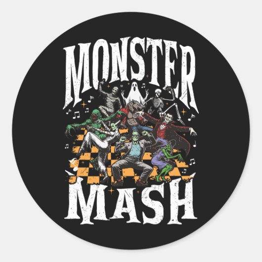 モンスターマッシュレトロハロウィンおもしろいモンスター不気味 ラウンドシール (正面)