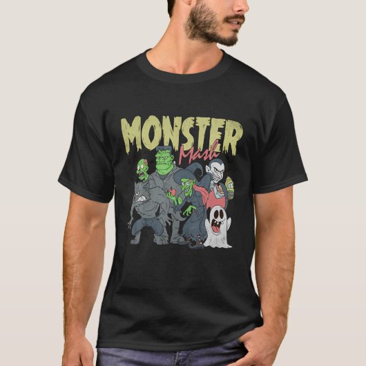 モンスターマッシュレトロハロウィンおもしろいモンスター不気味 Tシャツ (正面)