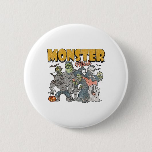 モンスターマッシュヴィンテージ幽霊ハロウィンおもしろい 缶バッジ (正面)