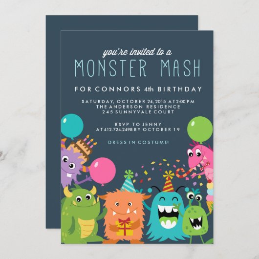 モンスターマッシュ子供の誕生日パーティの招待状招待状 招待状 (正面/裏面)