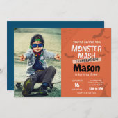 モンスターマッシュ誕生日招待状と写真(オレンジ) 招待状 (正面/裏面)