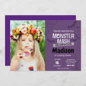 モンスターマッシュ誕生日招待状(紫) 招待状 (正面/裏面)