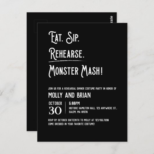 モンスターマ結婚ッシュのリハーサル招待状 ポストカード (正面/裏面)